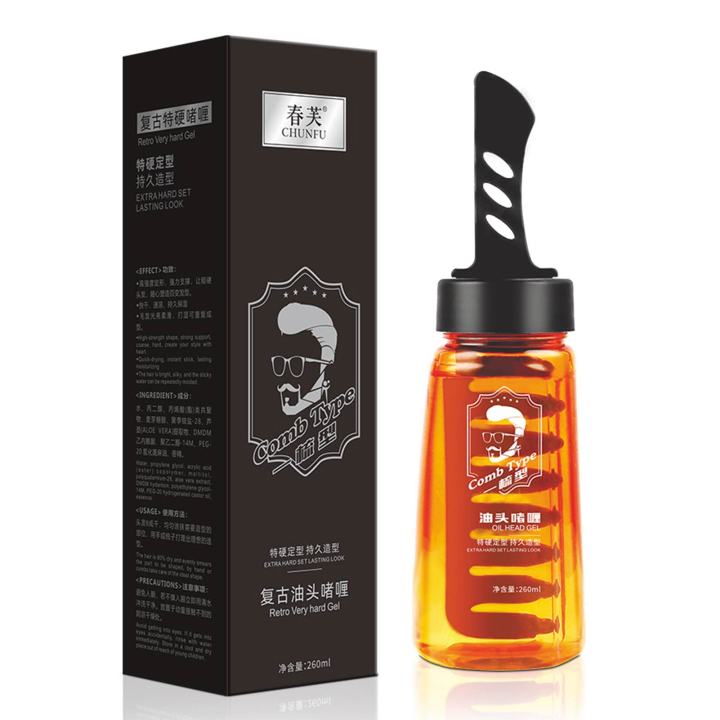 260ml Hair Setting Gel With Dip Comb Men Hair Care Styling Wax Solution Strong Hold Hair Gel Back Head Moisturizing Setting Gel
