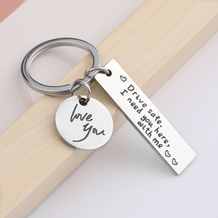 Stainless Steel Lettering Creative Keychain Family Personality Couple Keychain Safe Driving Black