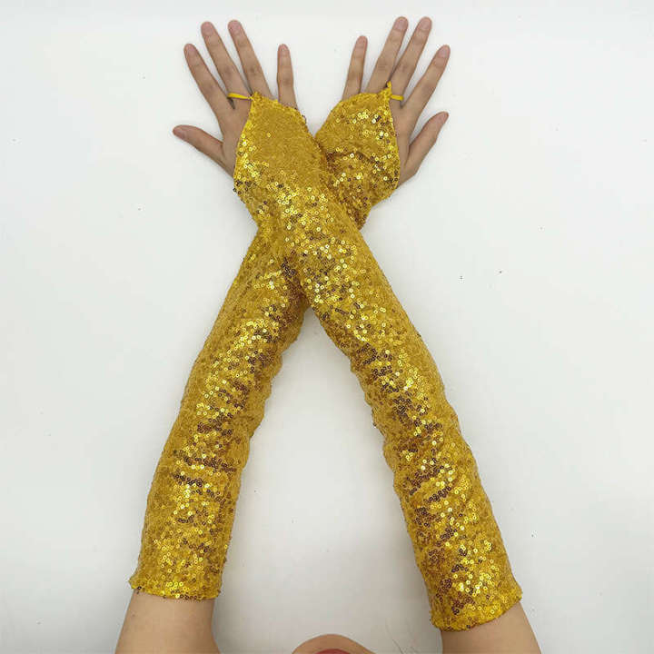 Stage Sequin Reflective Long Cosplay Costume Performance Hook Finger Sex Toys Gloves