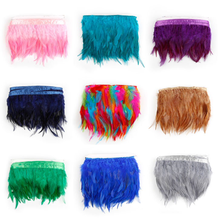 8-10cm 1m/10m Color Feather Trim Pointed Feather with Cloth Ribbon Strips for Garment Apparel Making