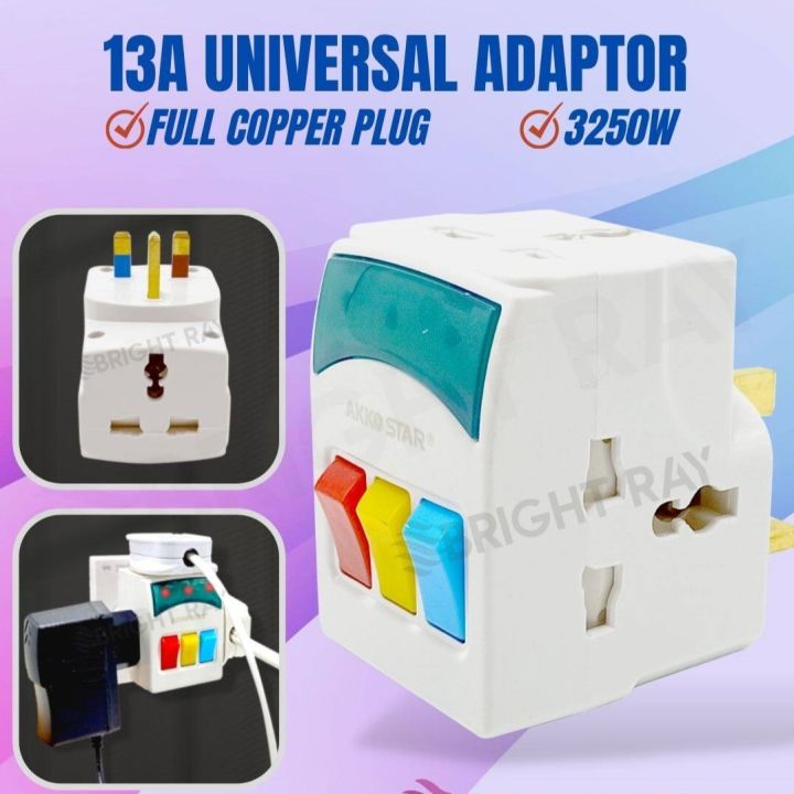 Multi Plug - Multi Socket - Akko Star - 13A Square Pin - Universal Plug ...