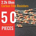 50 PCS | Resistors 1/4W 2.2k Ohm Resistance Axial Lead 4 Bands Carbon Film Resistor for DIY Electronic Circuits Projects / Repairing. 