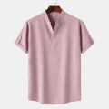 IELGY Men's shirt new solid color stand collar short sleeve shirt slim fit top. 