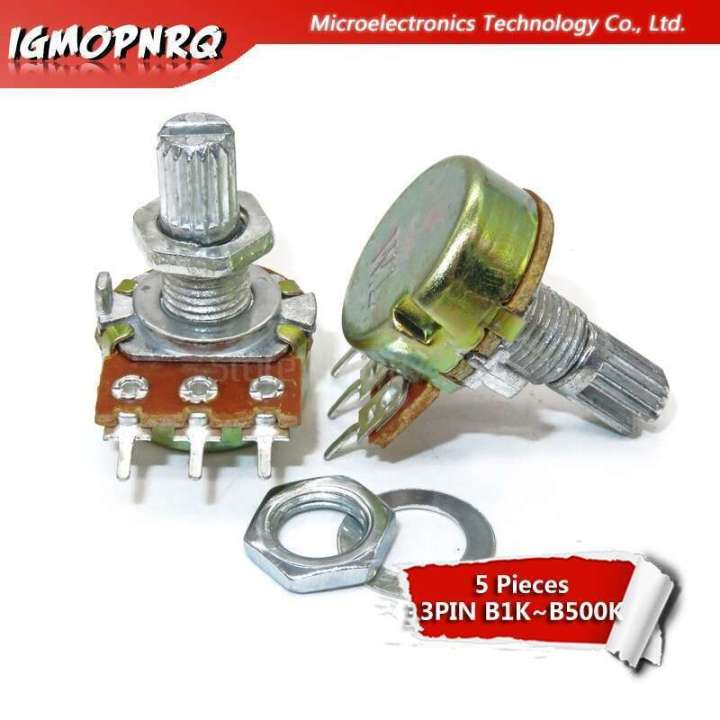 5 pieces Potentiometer 3-pin 15mm shaft, with nut and washer WH148 B1K ...