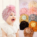 Solid Color Baby Turban Hat Big Flower Breathable Infant Girl Cap Beanie Soft Kids Headwraps. 