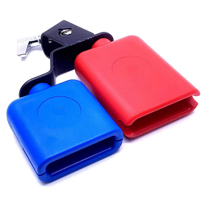 Jam Block Musical Percussion Instrument Latin Drum Instrument Dual Mounted Bell for Percussion Musical (Red-Blue)