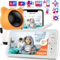 5" Video Baby Monitor with Phone App and Monitor,PTZ,2-way Talk,Night Vision,Lullabies,VOX Sound Detection,Feeding Reminder. 