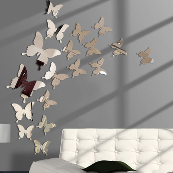12Pcs/Set 3D Butterfly Mirror Wall Sticker Decal Removable DIY Art Party Wedding Decoration Kids Room Home Decor Crystal Sticker