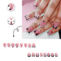 HZ147 24PCS Square Fake Nails with Zebra Print for Nail Art - Pink. 