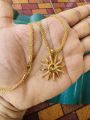 Gold plated 3mm 18/24 Inch Bismark chain with sun design Pendant with stone for women. 