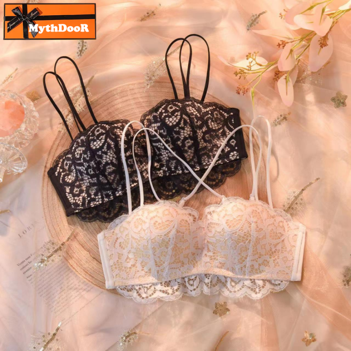 TZ Arrival Rimless Back Lace Underwear Women's Upper Bracing Adjustable Parammary Small Chest Push-Up Bra Set