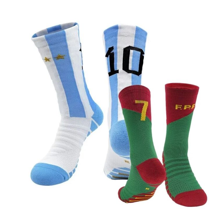 Soccer team youth Professional Children Football National Socks Messi Ronaldo Soccer Sock Kids Above Knee Long Breathable Sock