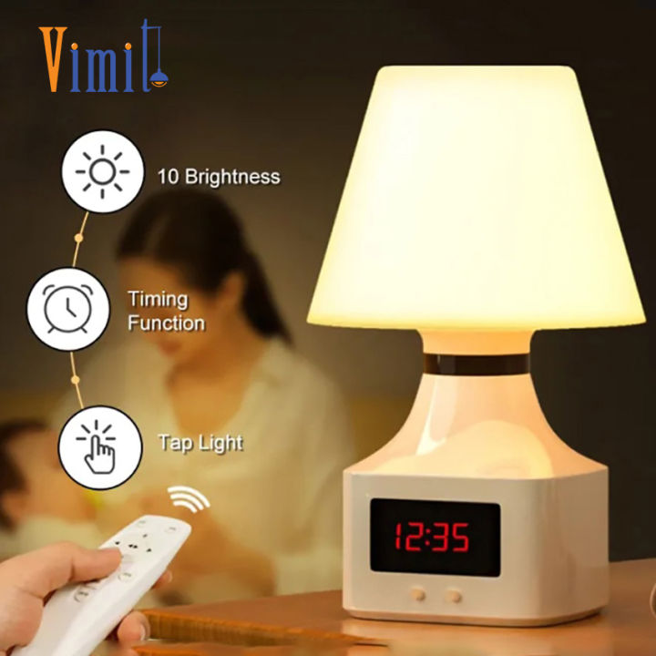 Vimite Table Lamp Rechargeable Table Light Night Lights Bedside Lamp with Clock 10 Level Brightness and USB Charging for Studying Working Reading Bedroom Office Use