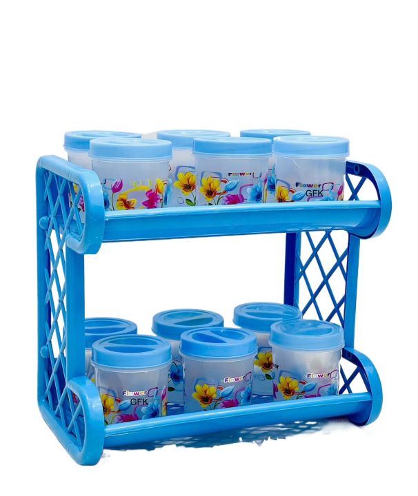 Plastic Kitchen Spices Bottles Organizer Good Quality Multi-Purpose 2 Layers Rack With 12 Pcs Spices Containers Set