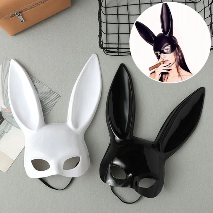 Half Face Rabbit Mask Black White Halloween Mask Christmas Bar ...