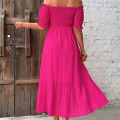 Yfashion Sexy Off Shoulder Dress For Women Summer Elegant Puff Short Sleeves Long Skirt Solid Color Ruffled Dress. 