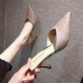 High Heel Shoes for WomenIn The Summer of , The New Versatile Net Red Half Slipper Baotou Sandal High-heeled Slipper Women Wear Fashionable Thin Heel Pointed Toekasut Tumit Tinggi Wanita 814. 
