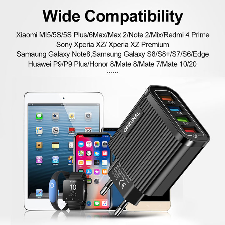 KOKKO%204-port%20Usb%20Mobile%20Phone%20Charger%20With%20Led%20Light%205V/3A%20Travel%20Fast%20Quick%20Charging%20Usb%20Adapter%20US/EU%20Plug%20-%20Image%204