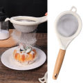 Wooden Handle Fine Mesh Flour Sieve Stainless Steel Powdered Sugar Fruit Juice Soy Milk Filter Net Spoon Kitchen Baking Tools 1Pcs. 
