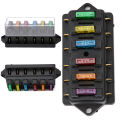 【GlobalTrendz】Car 6 Way Circuit Standard ATO Blade Fuse Box DC 12V/24V Block Holder with 6 Fuses 3A / 5A / 10A / 15A / 20A / 30A. 