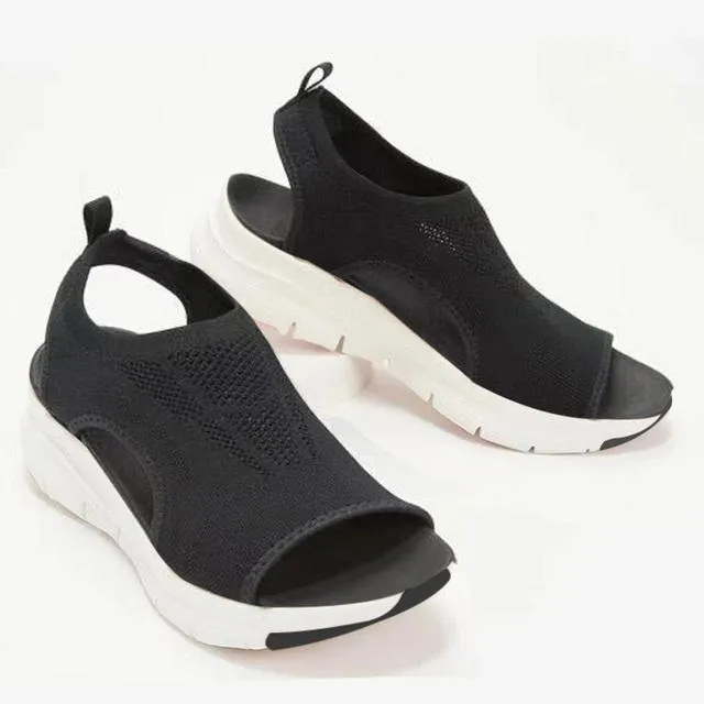 Clearance%20Sale%20Women%20Sandals%20Mesh%20Casual%20Ladies%20Fish%20Mouth%20Mesh%20Wedge%20Shoes%20Solid%20Color%20-%20Image%203