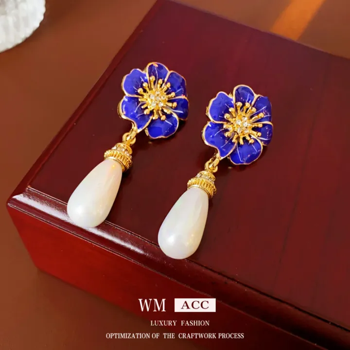 Silver%20Needle%20Flower%20Drop%20Oil%20Rhinestone%20Pearl%20Earrings%20French%20High%20Sense%20Water%20Drop%20Earrings%20Retro%20Affordable%20Luxury%20Graceful%20Earrings%20Female%20-%20Image%203