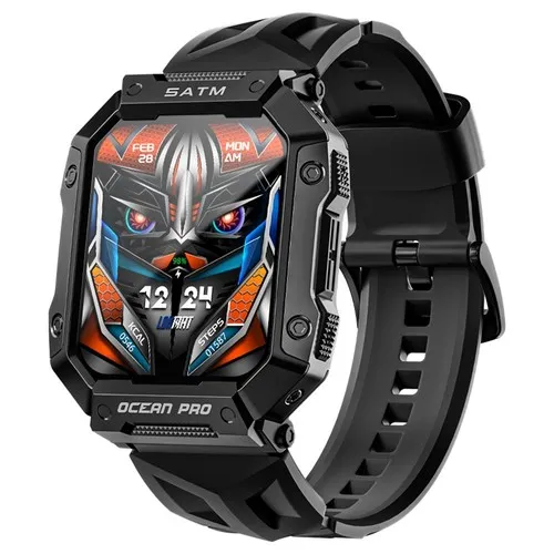 LOKMAT OCEAN PRO Smartwatch 1.85 inch Full Touch Screen, Fitness Tracker, Heart Rate Monitor, Sports Mode - Black