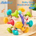 HelloKimi Baby Toy Early Childhood Education Baby Teether Manhattan Hand Ball Grip Training Ringing Bell Baby Rattle Manhattan Ball Newborn Baby Rattling Tooth Baby Toys Busy Toy Sensory Baby Teething Fun. 