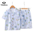 Yfashion 2pcs Children Air-conditioning Homewear Set Cartoon Printing Short Sleeves Tops Shorts Pajamas Suit For Boys Cotton Girls. 
