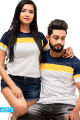 White Navy Blue Yellow Color Lined Couple T Shirt | AS572. 