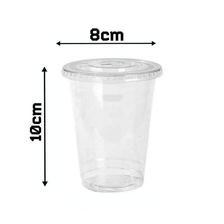 50pcs 330ml Disposable Clear Plastic Transparent Drinking Cups With Lid For Soft Drink, Juices To Use in Kitchen, All Functions, And For Restaurants Etc.