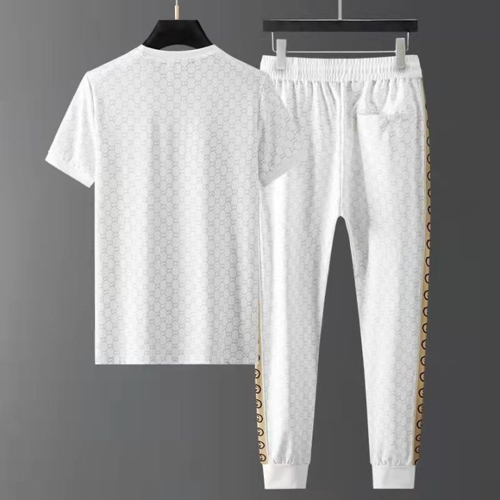 High-End%20Ice%20Silk%20Leisure%20Sports%20Suit%20Men's%20Fashion%20Embroidery%20Pu%20Shuai%20Summer%20Menswear%20Thin%20Short-Sleeved%20Shorts%20Two-Piece%20Suit%20-%20Image%202