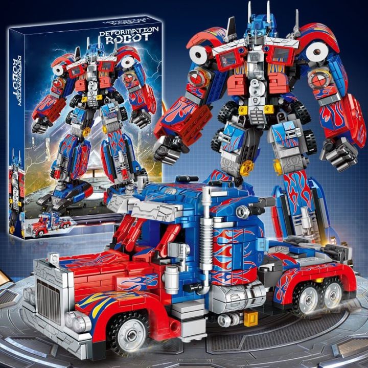 Compatible with Lego building blocks, Transformers, boys' puzzle, children's puzzle, Optimus Prime birthday gift 兼容乐高积木变形金刚男孩子益智拼装玩具儿童拼图擎天柱生日礼物
