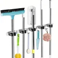 BROOM / MOP HANGER - 5 CLAW 5 HOOK  #304 STAINLESS STEEL HEAVY DUTY CLEANING TOOLS HOLDER. 