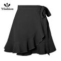 Yfashion Women Ruffle Skirt Summer Elegant High Waist Lace-up Simple Solid Color Short Skirt For Date Beach Party. 