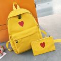 Fashion Canvas Printed Heart Yellow Backpack Korean Style Students Casual Travel  Bag Girls School Bag Laptop Backpack. 