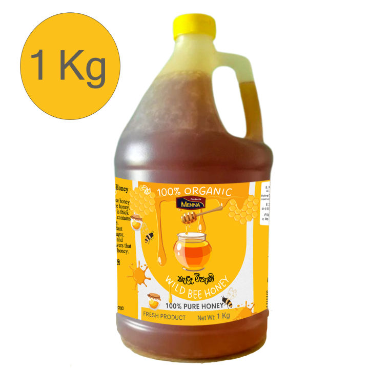MENNA PRODUCTS Pure Wild Bee Honey 1kg - Raw, Unfiltered Honey from Wild Bees for Natural Sweetness and Wellness