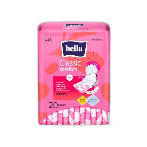 Bella Classic Comfort Maxi Drai Pads/Sanitary Napkins For Women, Maximum Dryness, 28 Cm Long With Wings, For Rash Free Period, Suitable For Heavy Flow, Disposable Wrap, Size Xl, Pack Of 1, 20 Pcs (FROM INDIA SAB)