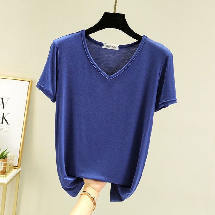 Summer%20New%20Women's%20Modal%20Loose%20Short%20Sleeve%20Shirt%20Korean%20Style%20Thin%20Slimming%20Top%20plus%20Size%20Inner%20MatchTT-shirt%20Women's%20-%20Image%204