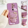FELMYST Hello Kitty Holder Case For OPPO A9 2020/A5 2020 Fashion Cute Cat Mirror Brand Luxury Stand Mobile Phone Casing Square Girl Boy Men Gift Shockproof Back Soft Cover. 