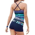 Women Two Piece Tankinis Swimsuit, Stripe Pattern V-neck Spaghetti Straps Tops Middle Waist Patchwork Pantie. 