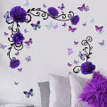1pc Purple Rose Flowers Butterfly Bedroom Living Room TV Background Home Decor Wall Sticker Sticker. 