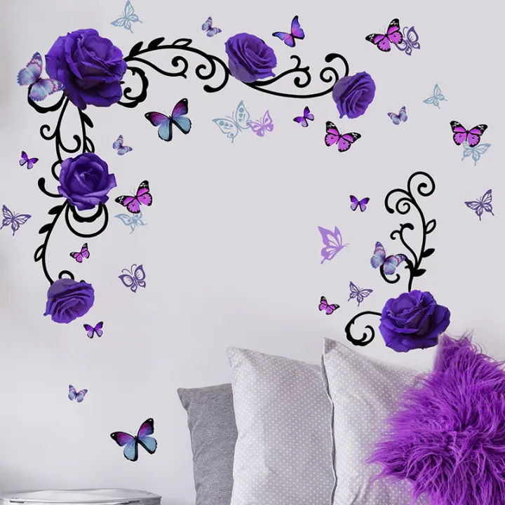 1pc%20Purple%20Rose%20Flowers%20Butterfly%20Bedroom%20Living%20Room%20TV%20Background%20Home%20Decor%20Wall%20Sticker%20Sticker%20-%20Image%204