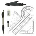 8PCS Student Supplies with Shatterproof Storage Box Math Geometry Kit Set for Engineering Drawing Compass Protractor Ruler. 
