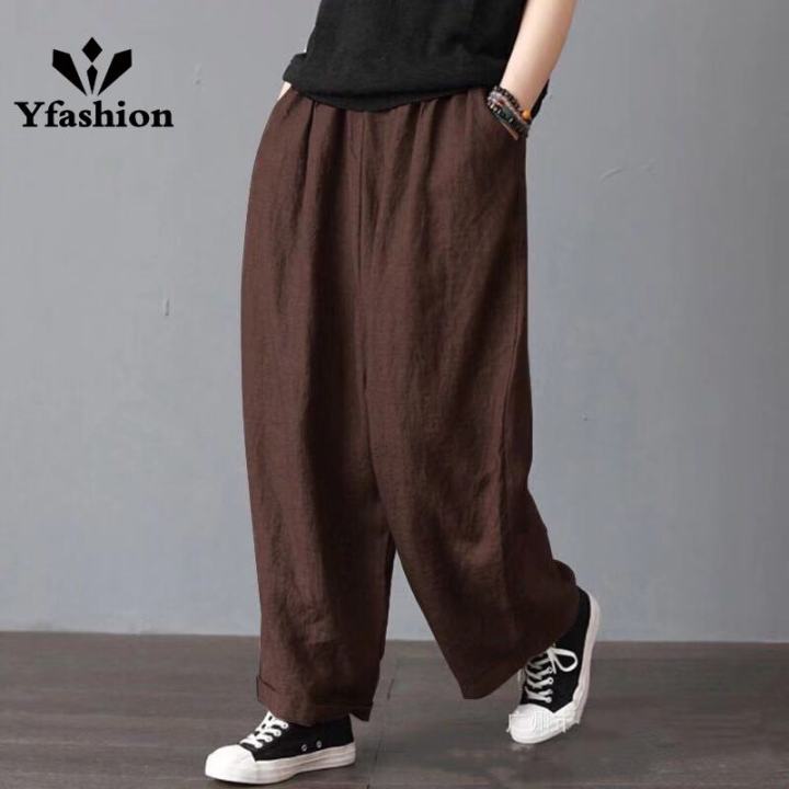 Yfashion%20Women%20Cotton%20Loose%20Wide-leg%20Pants%20Casual%20Cotton%20Linen%20Simple%20Solid%20Color%20Trousers%20Mid-waist%20Large%20Size%20Thin%20Pants%20-%20Image%209