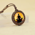 Buddhist Symbols Necklace Sri Yantra Mandala Glass Dome Vintage Wood Pendant Rope Charm Chains Necklaces Amulet Zen Yoga Jewelry. 