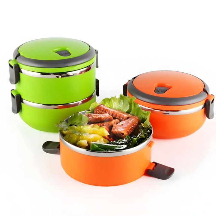 Stainless Steel Round 2-Layer Thermal Insulated Lunch Box – Leak-Proof ...
