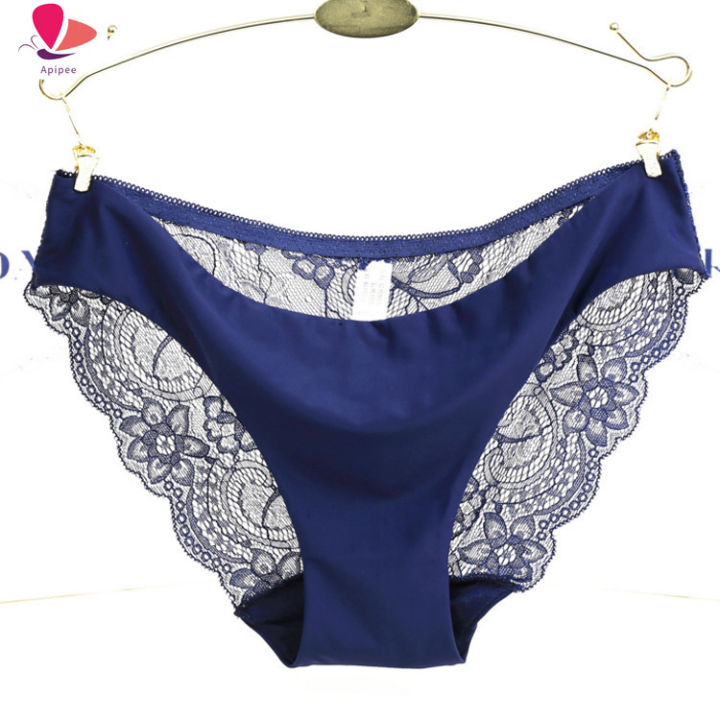 APIPEE Women Full Lace Panties High-Crotch Transparent Floral Bow Soft Briefs Underwear Culotte Femme