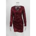 【ThinkWay】Women Dress V Neck Bodycon Dress Fashion Mini Dress Slim Sequins Party Evening Dresses Clubwear. 