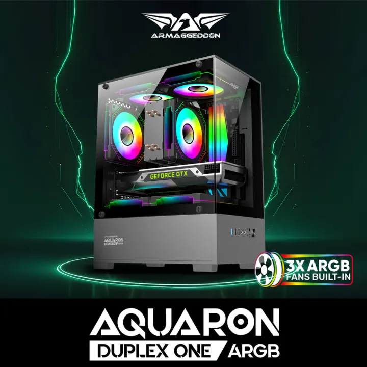Armaggeddon Aquaron DUPLEX ONE MATX Dual Chamber PC Gaming Case / 3 ARGB Fans Included